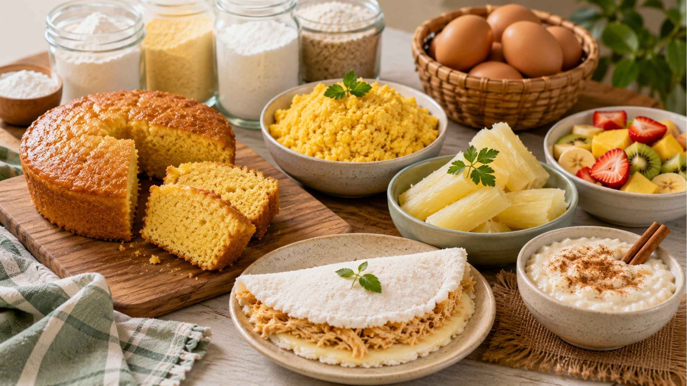 Mesa com receitas sem glúten fáceis organizadas para o dia a dia